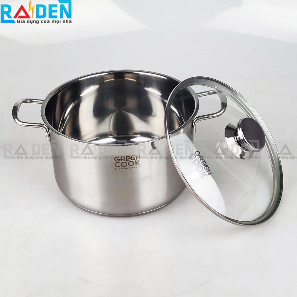 Bộ nồi inox 3 đáy Greencook GCS06-T1 không bị nổi đáy, dùng được trên bếp ga, bếp hồng ngoại, bếp từ