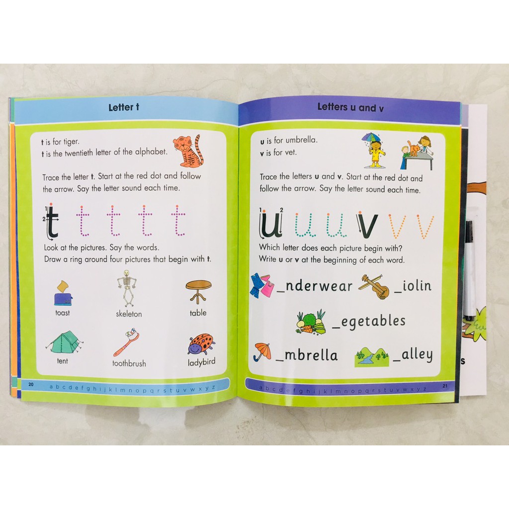 Sách Gold Stars Wipe Clean : 4 chủ đề( Mahts - Phonics - Reading - Alphabet ) - Á Châu Book - usborne -