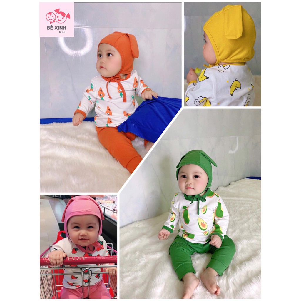 Bộ dài tay Minkymom, chất thun lạnh kèm mũ QATE149, quần áo cho bé Namkidshop