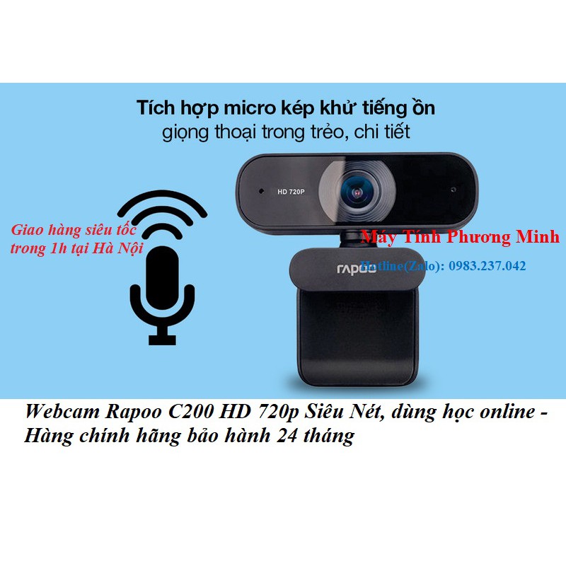 Webcam Rapoo C200 HD 720p Siêu Nét, dùng học online - Hàng chính hãng bảo hành 24 tháng