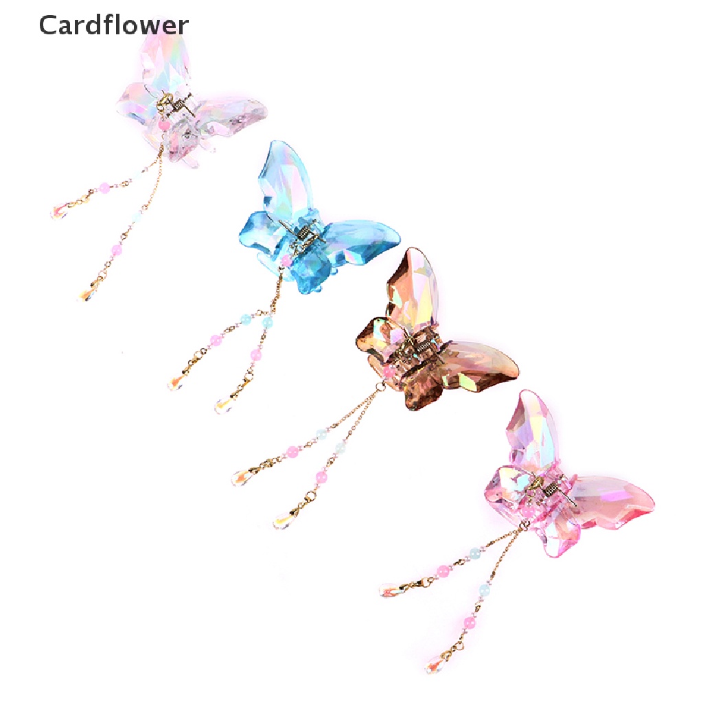 &lt; Cardflower &gt; Kẹp Tóc Càng Cua Tua Rua Pha Lê Hình Bướm Chống Trượt