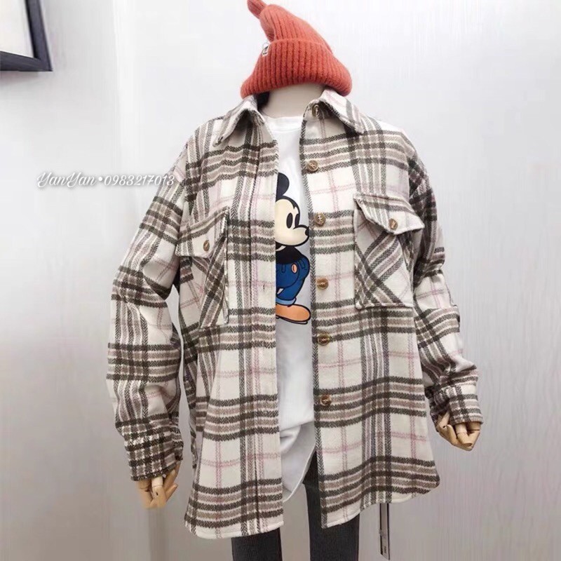 Áo khoác dạ kẻ mickey hàng QC (sẵn)