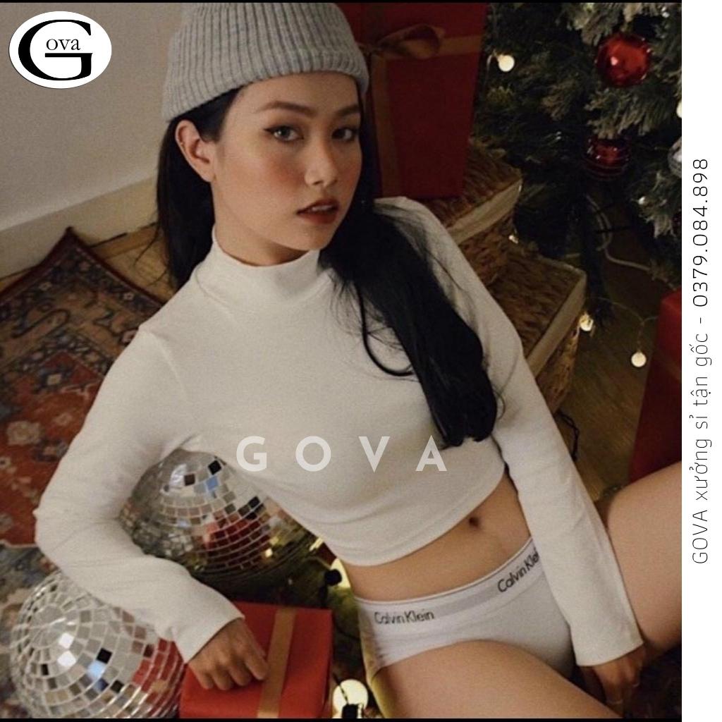 Áo Croptop TAY DÀI CỔ LỌ Thun Borip Kiểu Sexy Nữ, Áo Thun Ôm Body Đẹp GOVA