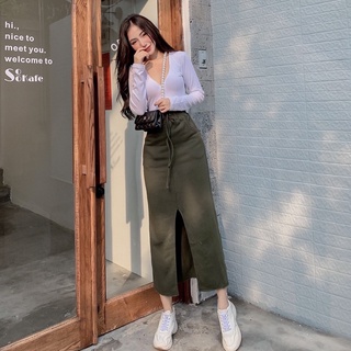 Chân váy dài xẻ giữa rút eo