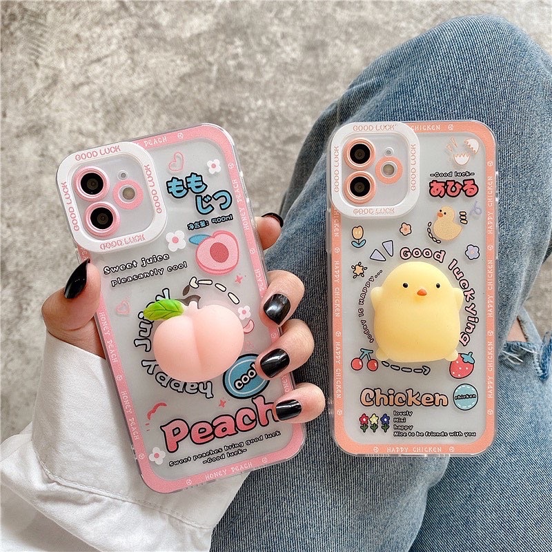 Ốp Lưng Silicon Chống Sốc Viền Nổi Peach x Chicken ( Kèm Thú Mềm Silicon ) - TS024