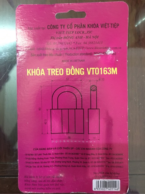 Khoá đồng chìa Việt Tiệp cầu 10 chính hãng