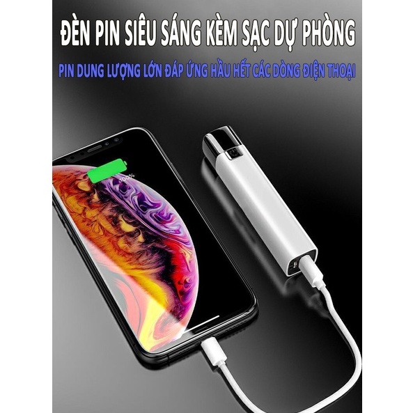 Đèn pin siêu sáng mini có thể sạc lại, tích hợp sạc dự phòng chất lượng sao cực kỳ tiện dụng