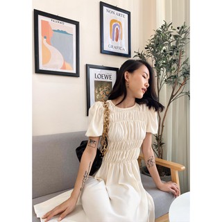 Đầm kem thun đoan nhún EDINI