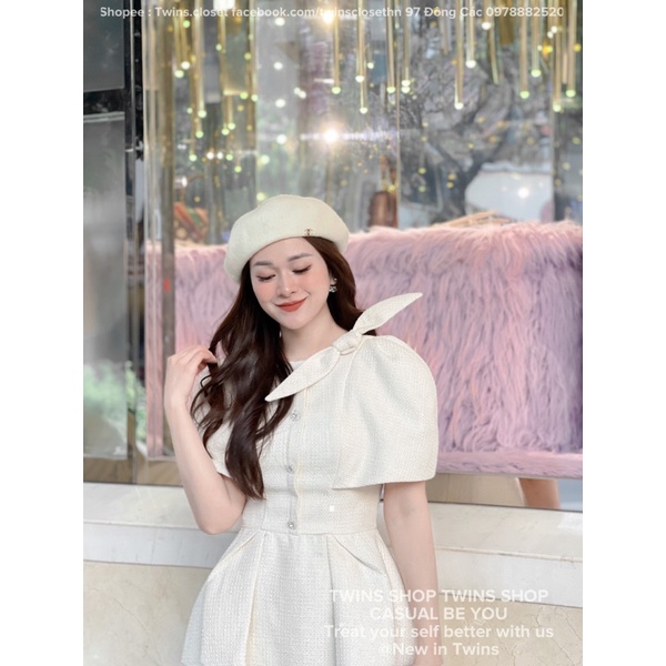 Váy dạ tweed tiểu thư vintage sang chảnh chất dạ tex cao cấp (𝐺𝑢𝑐ℎ𝑦 𝑣𝑖𝑛𝑡𝑎𝑔𝑒 𝑤ℎ𝑖𝑡𝑒 𝑑𝑟𝑒𝑠𝑠 )
