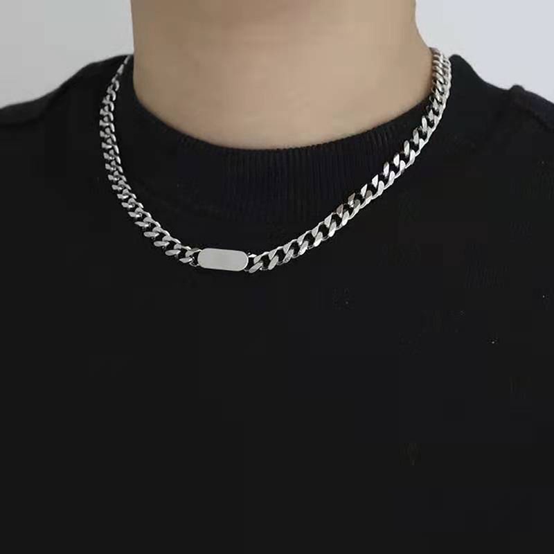 Vòng cổ Thép Titan Mặt Vuông Tròn Phong Cách Hip hop Đơn Giản Cho Nam Nữ