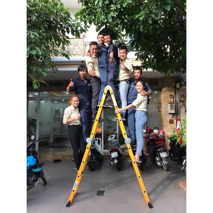 Thang Đa Năng, Thang nhôm gấp 4 đoạn Jumbo B304 SƠN VÀNG TĨNH ĐIỆN chữ A: 2.35m I: 4.7m - Tải 300KG - BH 24 THÁNG