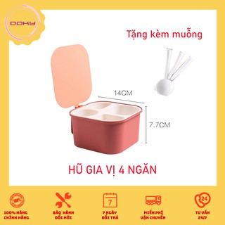 Hũ đựng gia vị 4 ngăn, hộp nhựa đồ nêm có nắp, dụng cụ chứa thực phẩm-HG4N