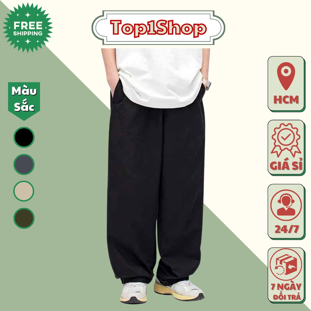 Quần Kaki Nam Baggy Ống Rộng Dáng Suông Basic Unisex