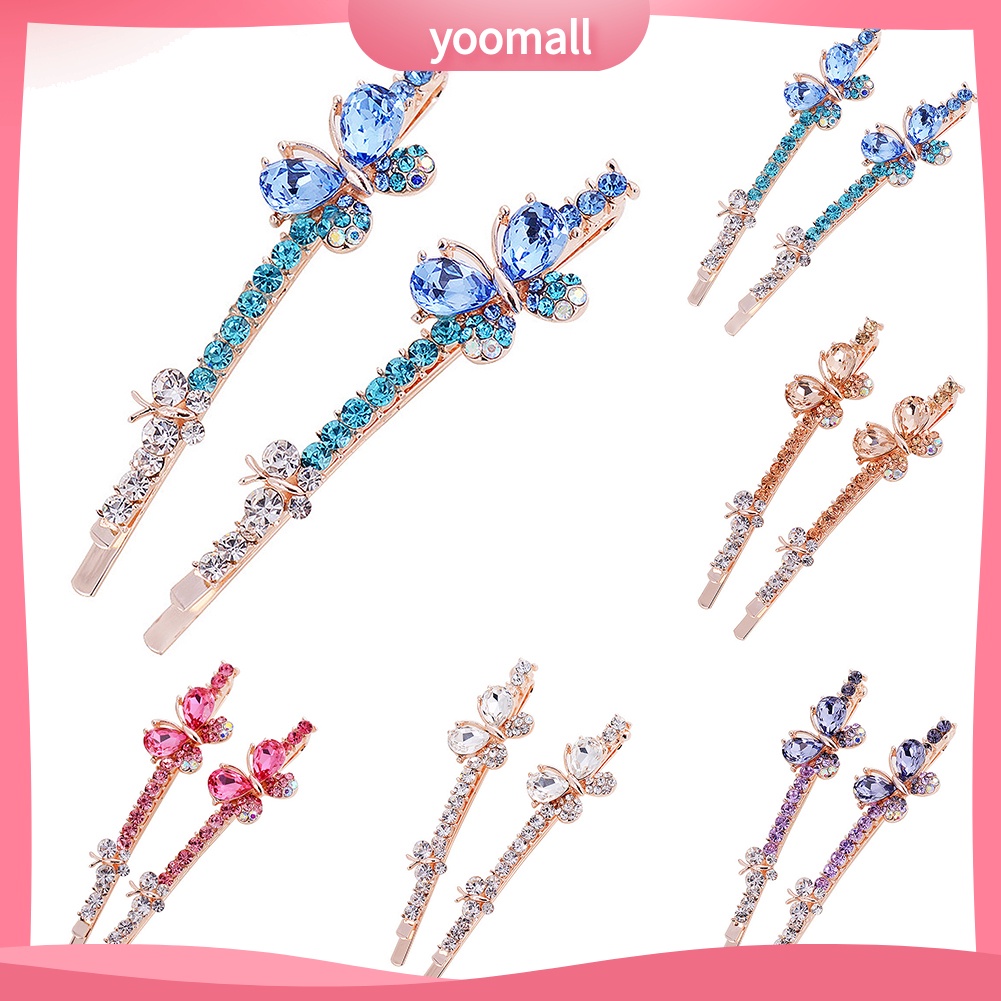 Set 2 kẹp tóc mặt bướm khảm đá lấp lánh thời trang cho nữ