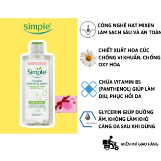 Nước Tẩy Trang Làm Sạch Dịu Nhẹ Cho Da Simple Micellar Cleansing Water 200ml