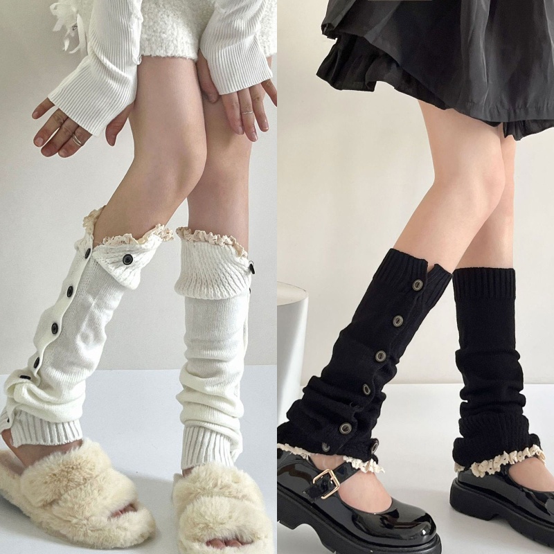 XIXI 1 Đôi Tất Chân Dệt Kim Phối Ren Co Giãn Giữ Ấm Mùa Đông Phong Cách Lolita Nhật Bản Dành Cho Nữ