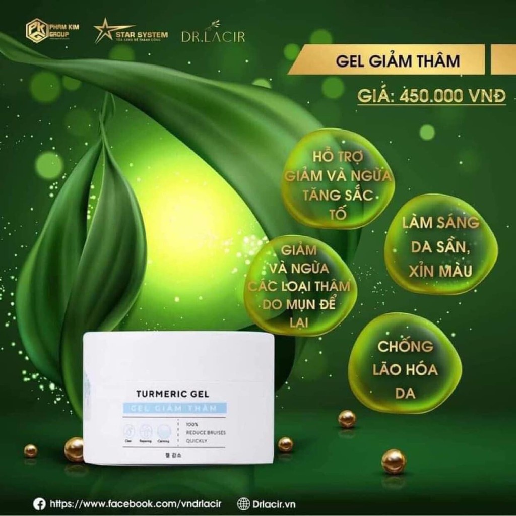 Gel giảm thâm mụn Dr. Lacir Tumeric Gel dưỡng trắng mờ thâm 50gr LM21