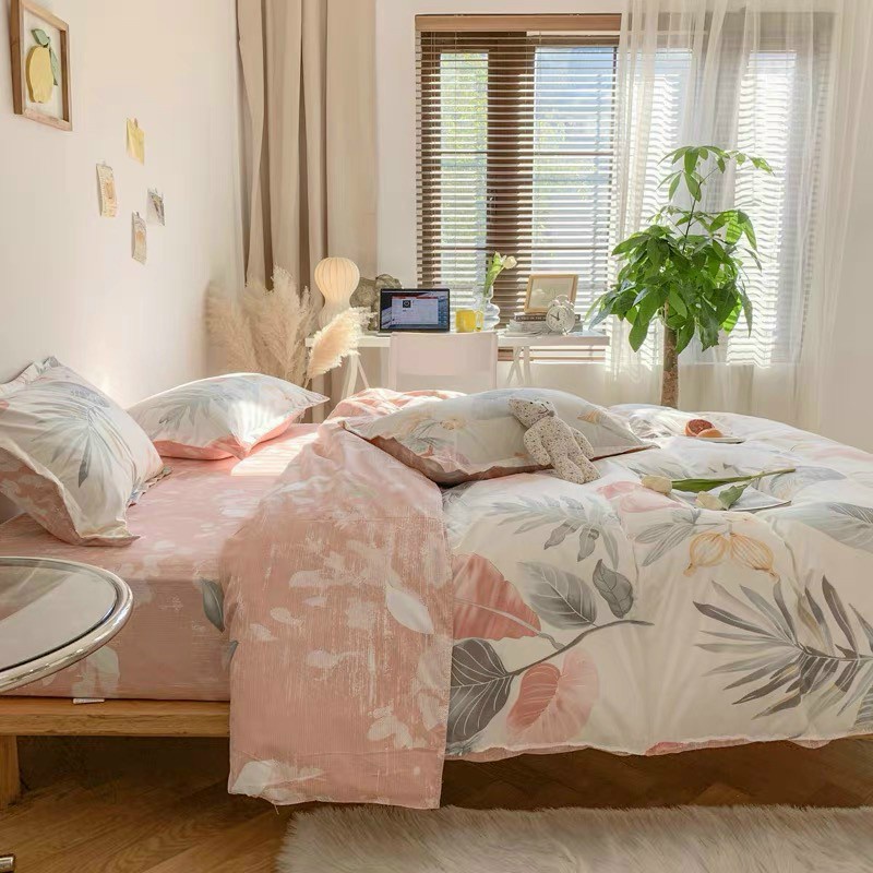 Bộ chăn ga gối Poly Cotton Hoa bằng lăng đặc sản Hà Nội (Tặng vỏ gối ôm) - Miễn phí bo chun