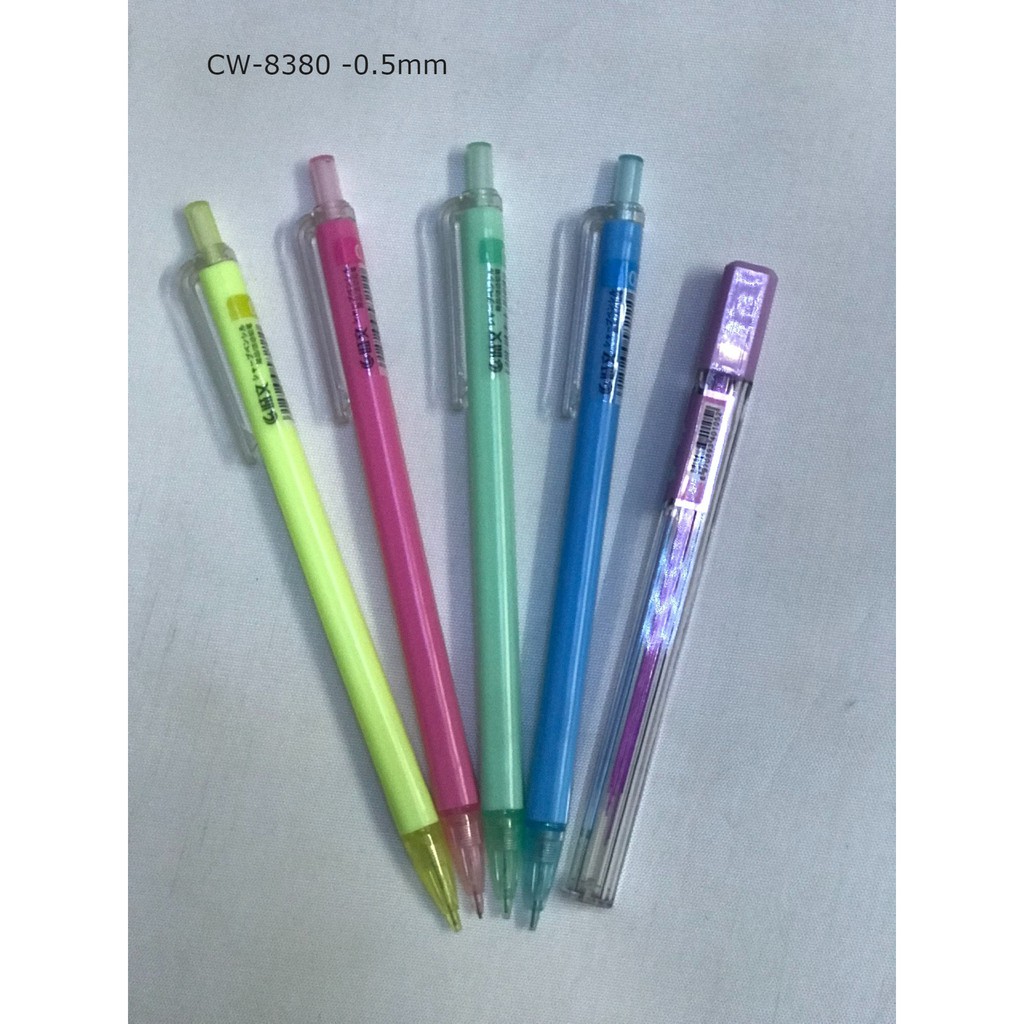 combo 4 bút chì bấm ngòi 0.5mm hoặc 0.7mm kèm 1 hộp 15 ruột bút chì 2B . Thân bút có nhiều màu sắc siêu dễ thương