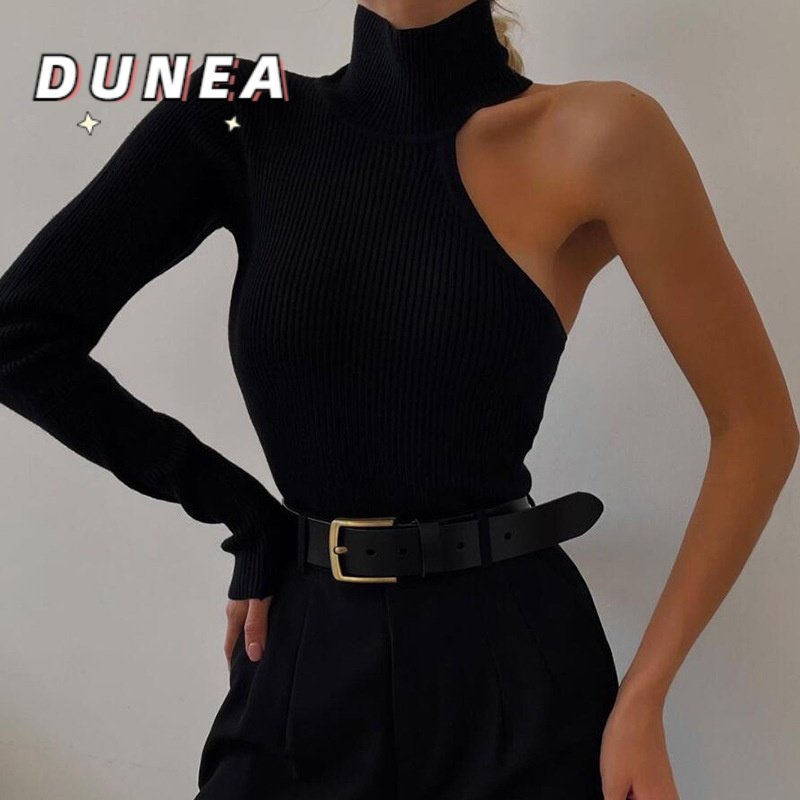 DUNEA Bodysuit dài tay cổ tròn hở vai gợi cảm cho nữ