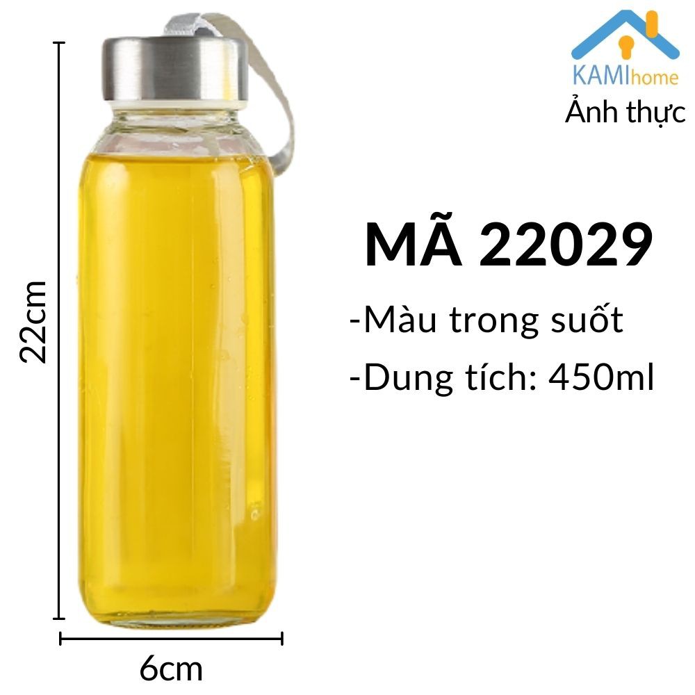 Bình nước thủy tinh nắp xoay chống tràn đựng nước 350ml mã 22030