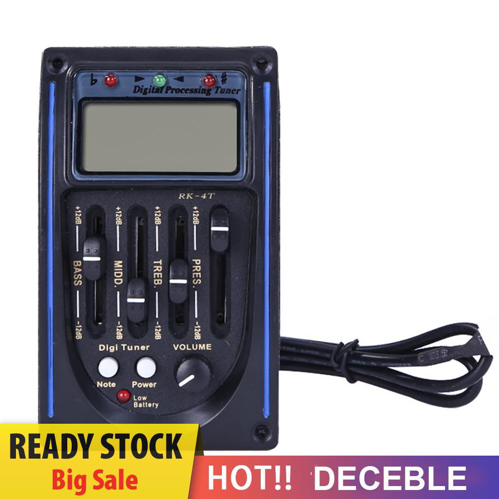 Deceble LC-4 4 Band Acoustic Guitar Pickup Preamp EQ LCD Tuner System Equalizer