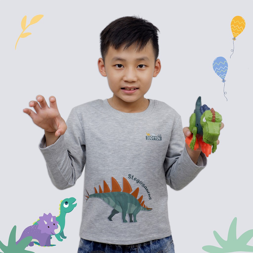 Áo phông dài tay cho bé trai hình khủng long