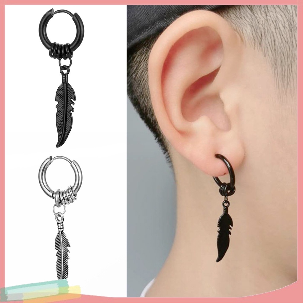 1 Đôi Bông Tai Hình Lông Vũ Bằng Thép Không Gỉ Màu Sắc Đơn Giản