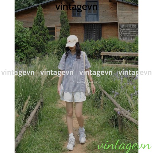 {vintagevn} áo sơ mi sọc kẻ xẻ sau, áo babydoll sọc kẻ xẻ sau có [video+ ảnh thật] A360 | BigBuy360 - bigbuy360.vn