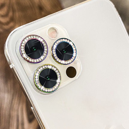 Bộ 3 miếng dán ống kính camera kiểu kim cương nhân tạo 6 màu tùy chọn cho iPhone 11 12 13 Pro Max 12 Mini 11 Pro