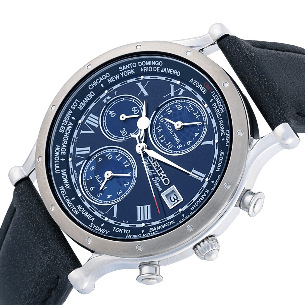 Đồng hồ Nam Seiko World Time SPL059P1 mặt xanh , dây da , chống nước , chống trầy , bảo hành 12 tháng .
