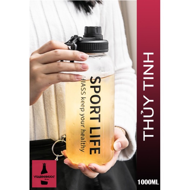 Bình thủy tinh SPORT LIFE 1000ml + túi chống sốc | BigBuy360 - bigbuy360.vn