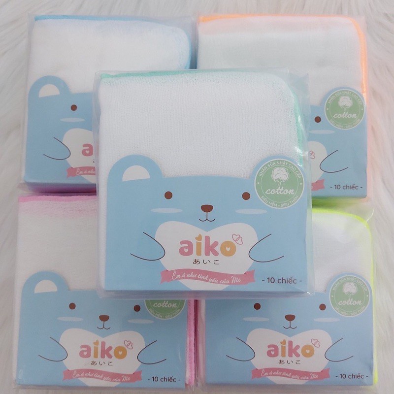 Set 10 Khăn Sữa Cho Bé Aiko 4 Lớp, Khăn Xô Cho Bé Hàng Chính Hãng Xuất Nhật