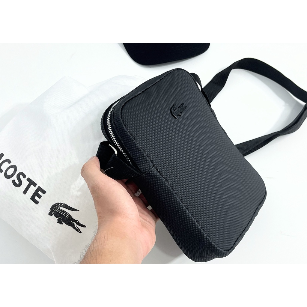 TÚI ĐEO CHÉO NAM  MINI SHOULDER LACOSTE 2021 MÀU ĐEN SANG TRỌNG ĐỰNG ĐIỆN THOẠI