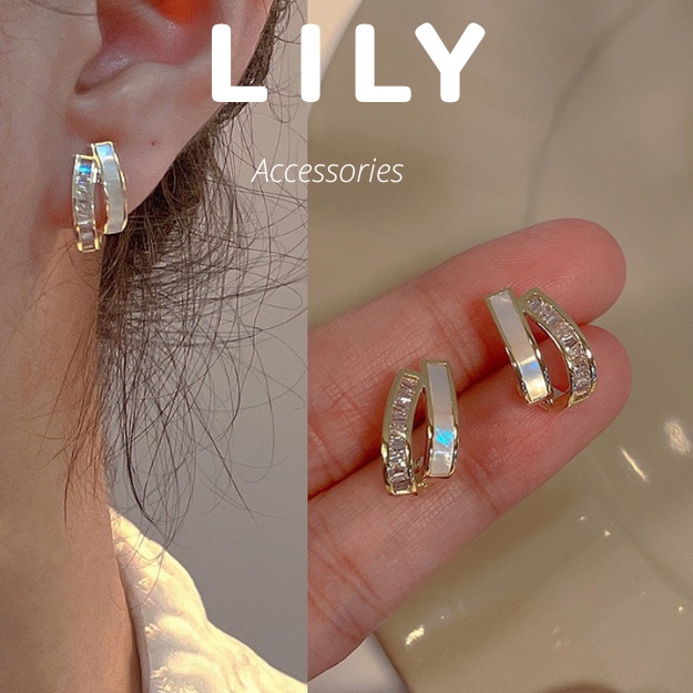 Khuyên Tai Nữ Dáng Nhỏ Mặt Đá Nhân Tạo Cao Cấp LILY V3.40