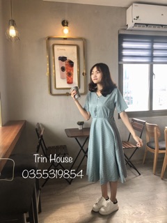 Váy kẻ caro thắt nơ sau
