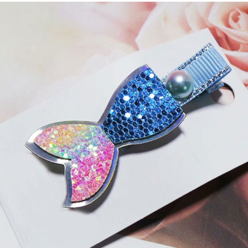 Kẹp Tóc Hình Đuôi Cá Màu Xanh Dương Gradient Đính Ngọc Trai Dễ Thương Cho Bé Gái