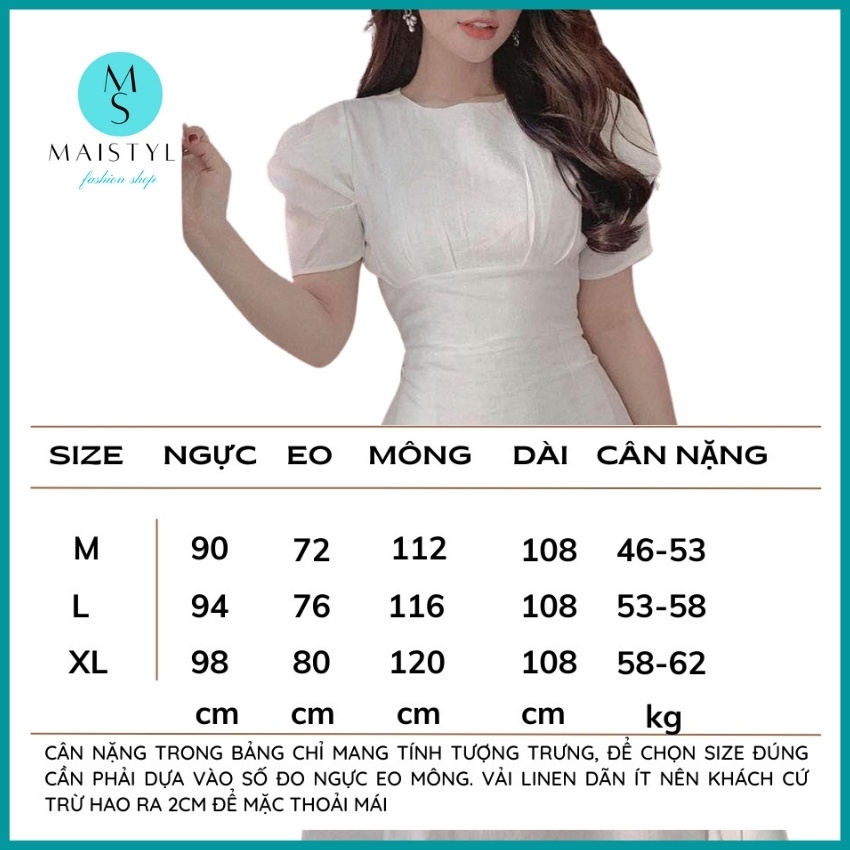 Váy trắng đen MAISTYLE đầm nữ công sở dự tiệc dáng dài qua gối xinh thiết kế đẹp tay phồng cao cấp xòe midi vải linen | BigBuy360 - bigbuy360.vn