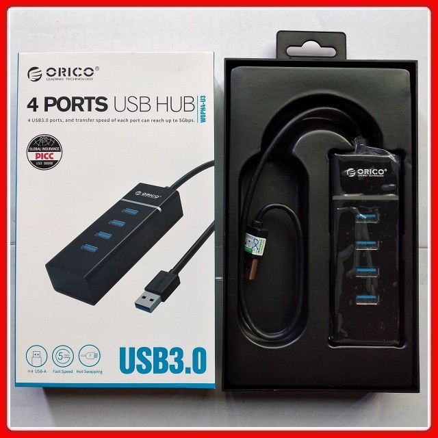 Bộ chia USB Orico W6PH4-U3-BK Hub 4 cổng USB 3.0 Màu đen - Hàng chính hãng BH 12 Tháng Viscom