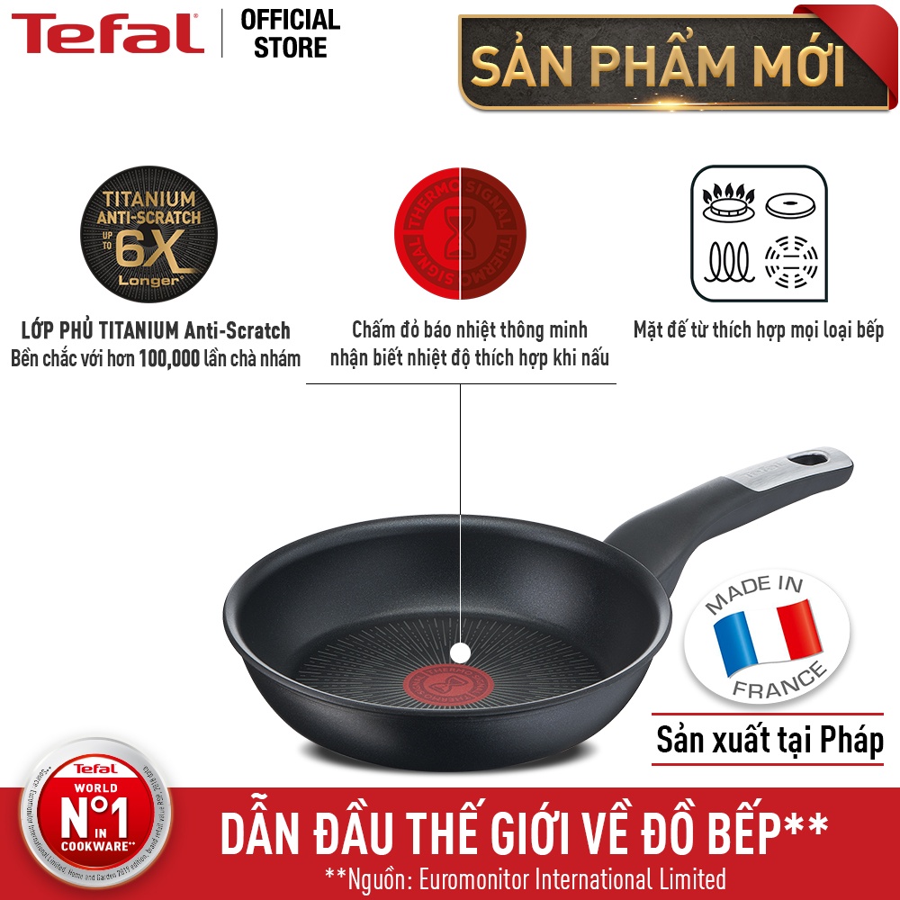 Chảo chiên Tefal Unlimited 28cm G2550602- Sản Xuất Tại Pháp - Hàng Chính Hãng- Phủ Titanium -Báo Nhiệt Thông Minh