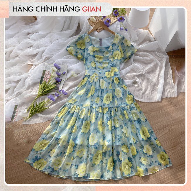 Giian - Váy hoa dáng dài cổ vuông - 𝐌𝐢𝐧𝐚 𝐃𝐫𝐞𝐬𝐬 - thiết kế chính hãng - V2297