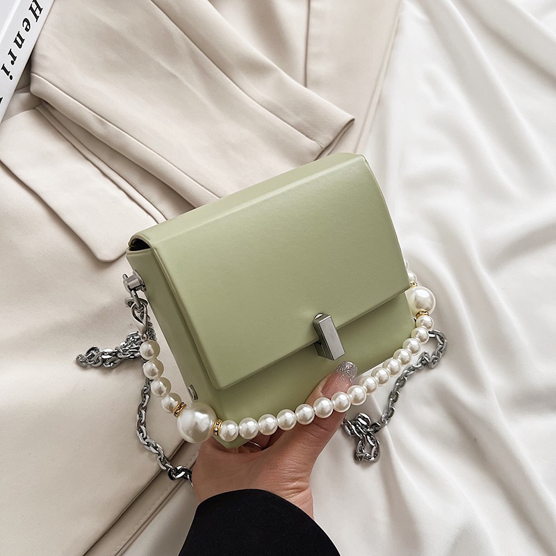 Túi Xách Đeo Vai Hình Vuông Nhỏ Cầm Tay Đính Ngọc Trai Đơn Giản Cho Nữ