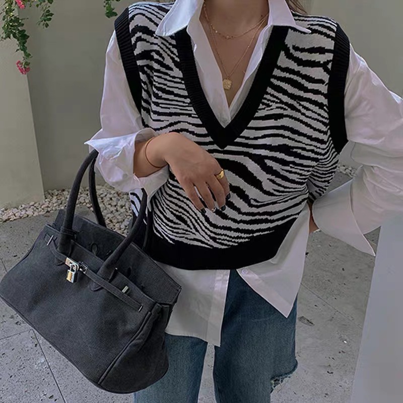 [ CÓ SẴN ] Áo gile (ghi lê) len nữ hàn quốc dáng dài phong cách hàn quốc hoạ tiết ngựa vằn - tiemmaimeo1987 | BigBuy360 - bigbuy360.vn