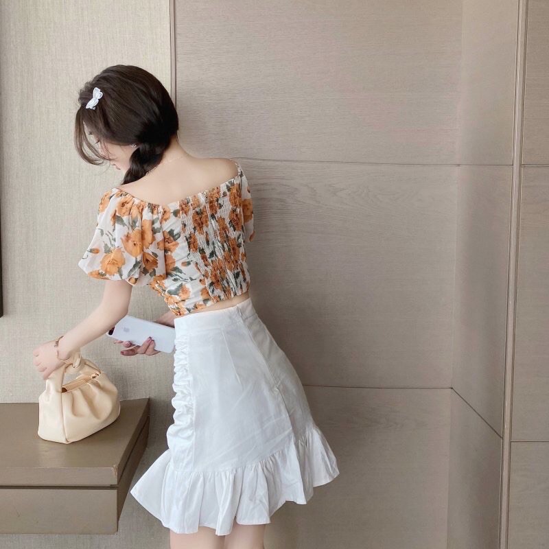 Áo croptop trễ vai tay phồng 🌼