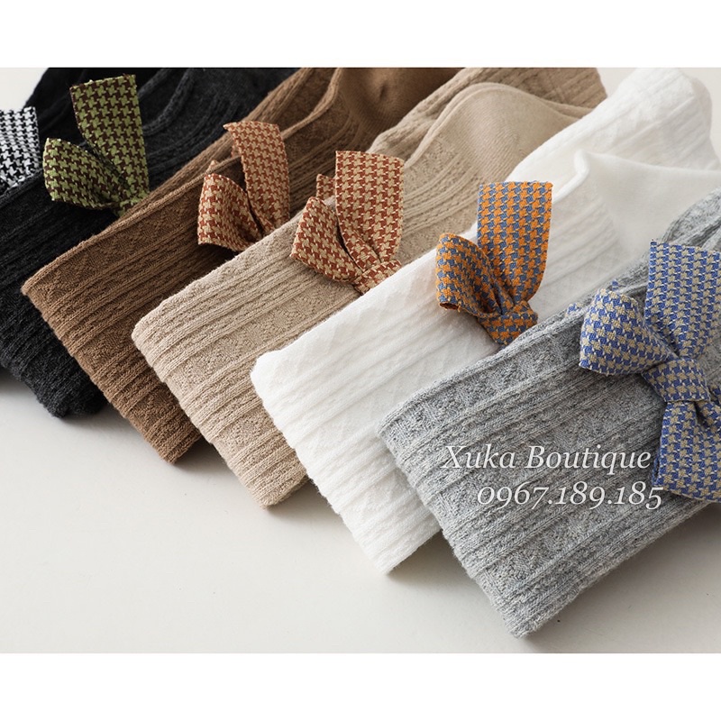 Quần Tất Cho Bé - Quần Tất Gắn Nơ LARVAKELLY cotton co giãn tốt từ 3 tháng - 8 tuổi , Tất trơn gân gắn nơ nhiều màu