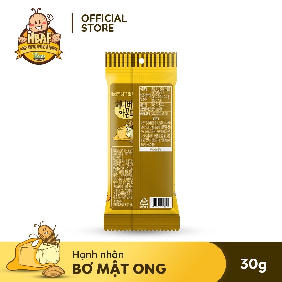 Hạnh nhân tẩm vị Bơ Mật Ong Tom's Farm - Gói 30g