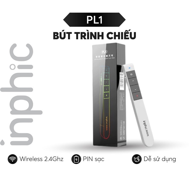 Bút Trình Chiếu Powerpoint Thuyết Trình Laser Inphic L1P Chiếu Slide Điều khiển 2 Màn Hình / Pin Sạc / Xa 100M