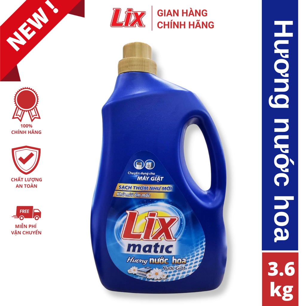 Nước giặt Lix Matic hương nước hoa chai 3.6kg NGM40 giặt tẩy đánh bay vết bẩn cứng đầu, giặt cửa trước - Lixco Việt Nam