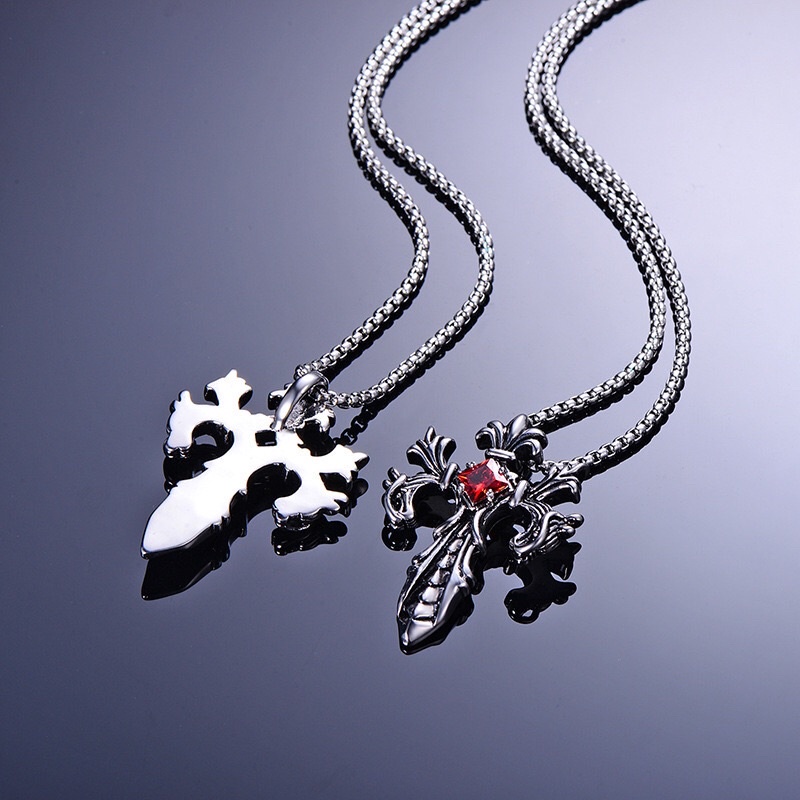 Dây chuyền nam thánh giá đính đá ruby đỏ sang trọng