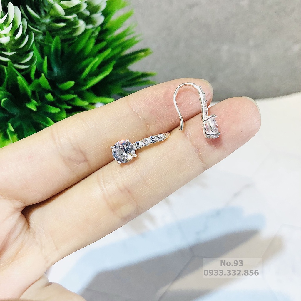 (BẠC CHUẨN)  BÔNG TAI BẠC TA MÓC CÂU GẮN ĐÁ LẤP LÁNH TRANG SỨC CAO CẤP NO.93 HOA TAI HT334